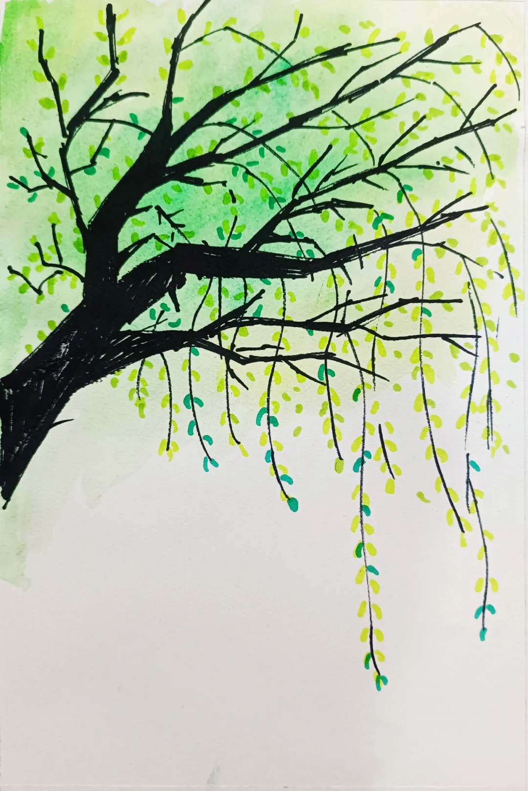 低龄段创意美术诗配画《咏柳》