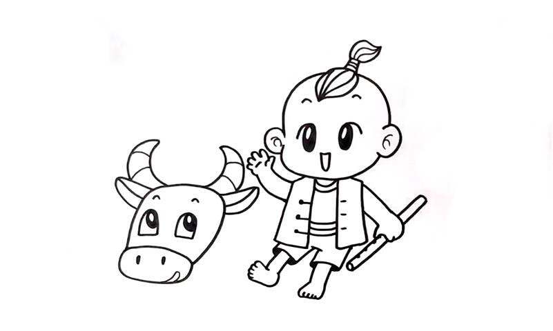 清明节儿童画，画出可爱的牧童骑黄牛