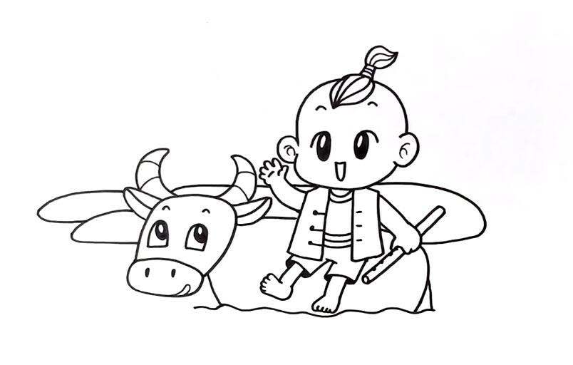 清明节儿童画，画出可爱的牧童骑黄牛