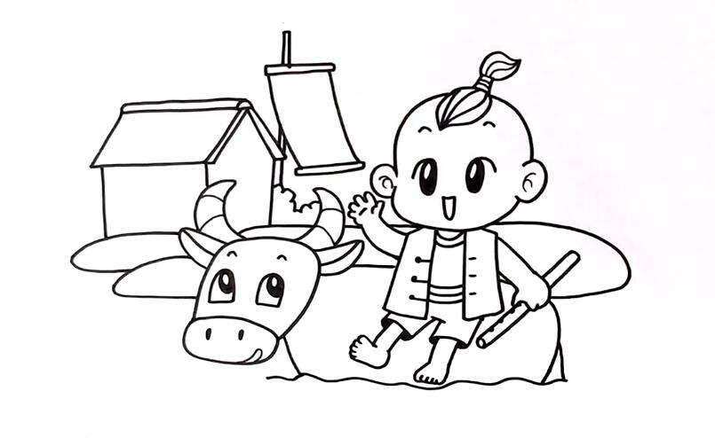 清明节儿童画，画出可爱的牧童骑黄牛