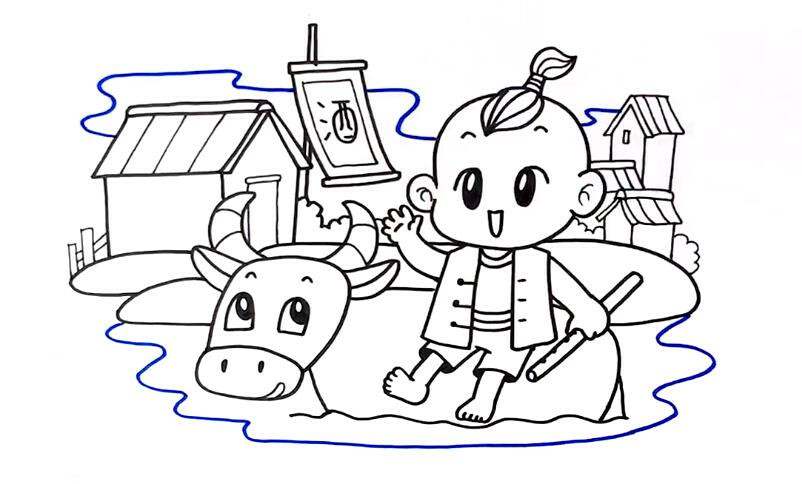 清明节儿童画，画出可爱的牧童骑黄牛