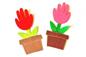 儿童手工剪纸教程：手印剪纸贴画一盆花(步骤图