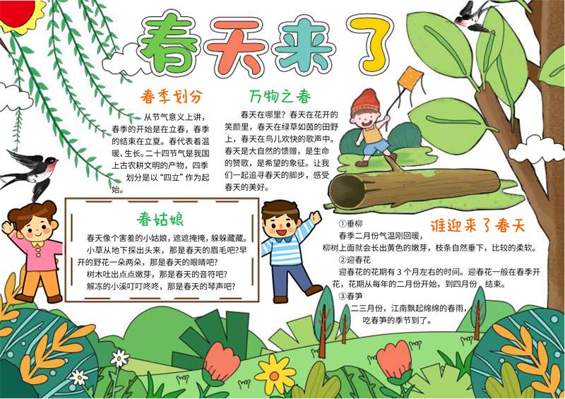 关于春天的电子手抄报图片