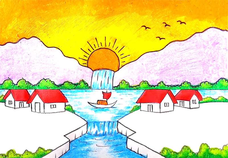 儿童自然风景画简单图片教程