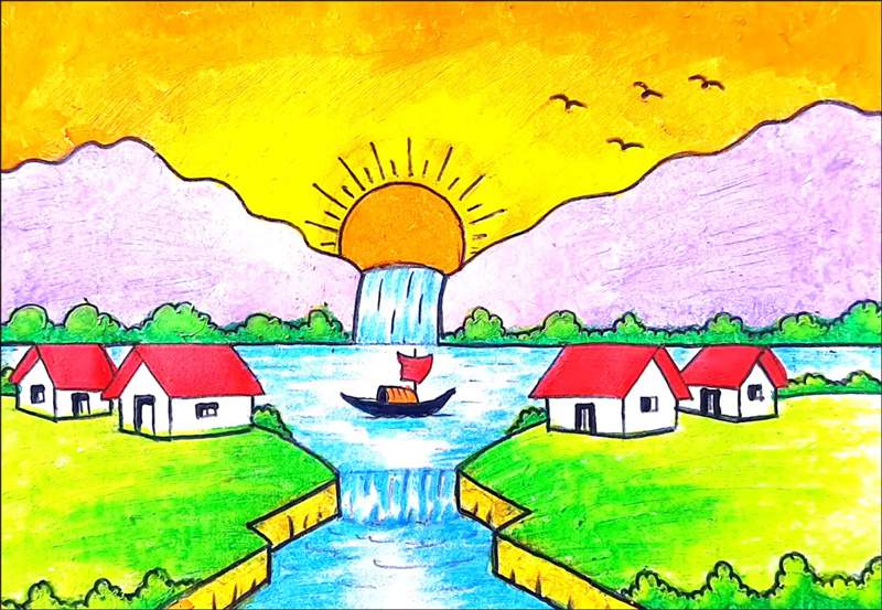 儿童自然风景画简单图片教程