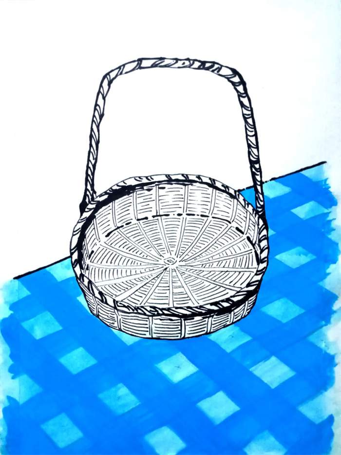 少儿美术课程 水粉画+拼贴画《提篮里的红樱桃》