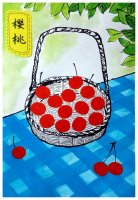 少儿美术课程 水粉画+拼贴画《提篮里的红樱桃》