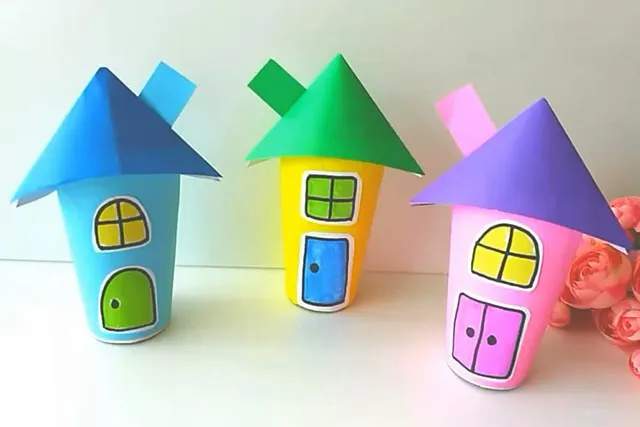 卫生纸筒废物利用手工制作小房子