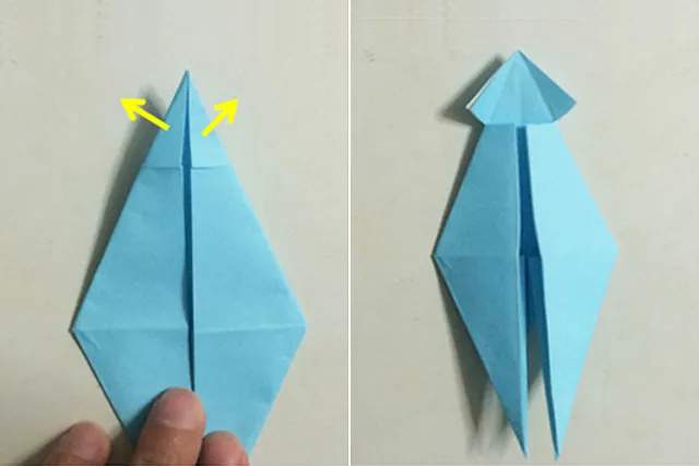 幼儿折纸手工简单：怎么折纸鱿鱼(步骤图解)