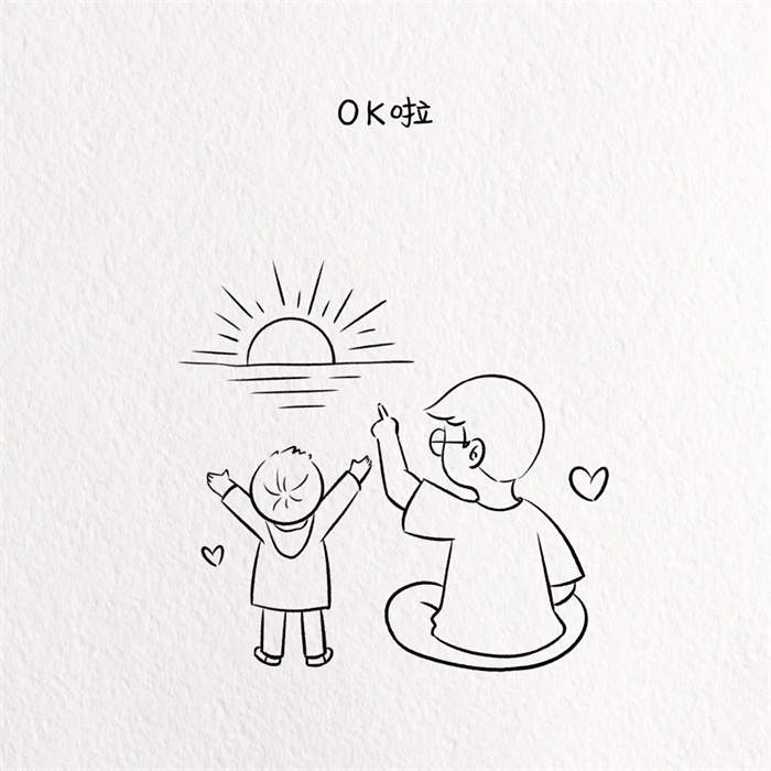 父亲节线条简笔画：父子一起看日出