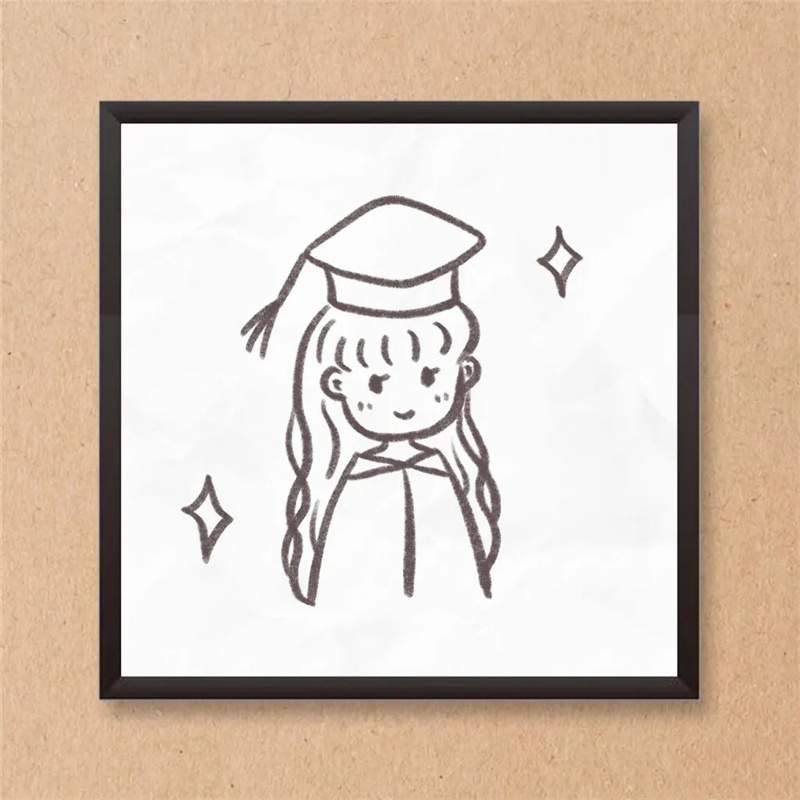 毕业季幼儿园带博士帽的小女孩简笔画