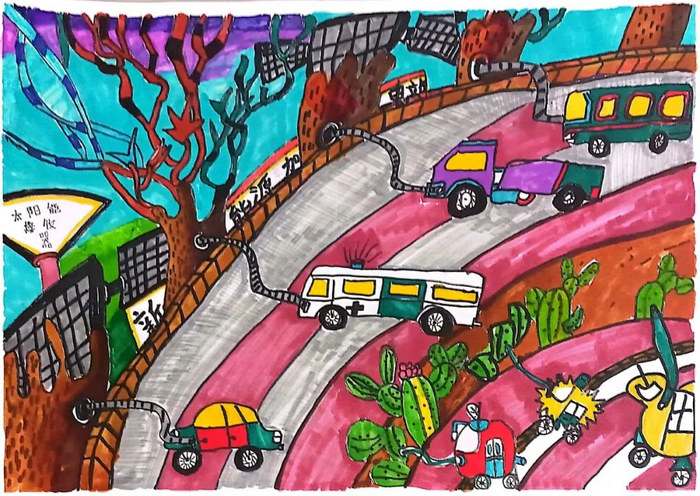 绿色低碳节能先行绘画作品