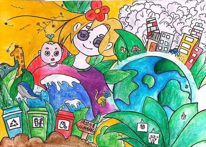 绿色低碳节能先行绘画作品