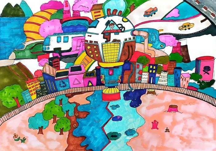 绿色低碳节能先行绘画作品