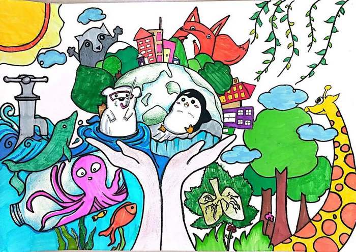 绿色低碳节能先行绘画作品