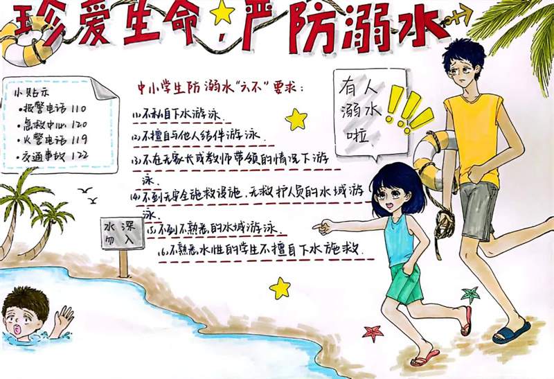 防溺水手抄报学生作品图片