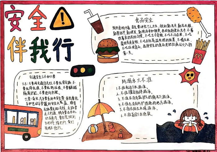 初一安全伴我行手抄报图片