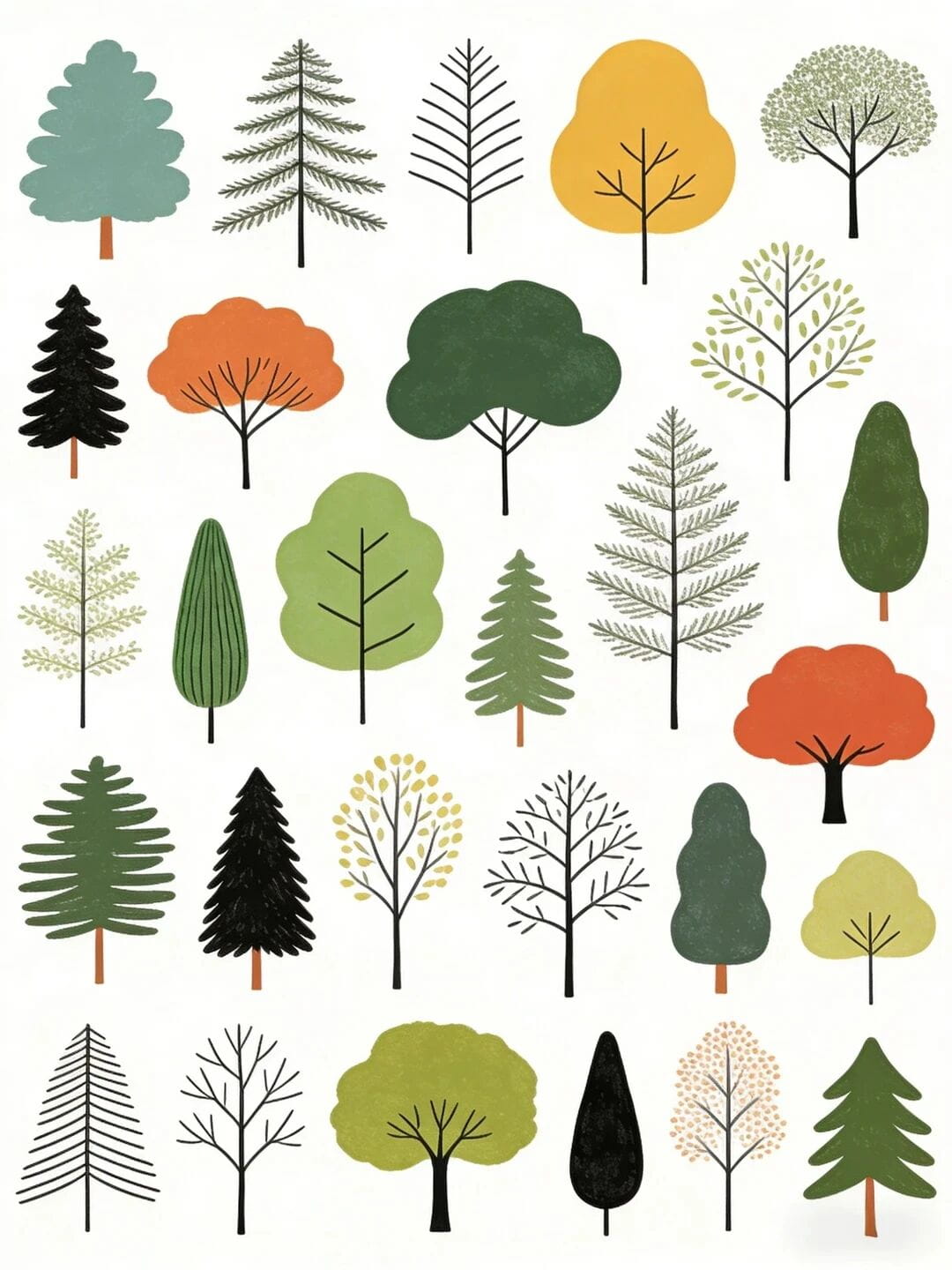 各种各样的树儿童简笔画插画简单