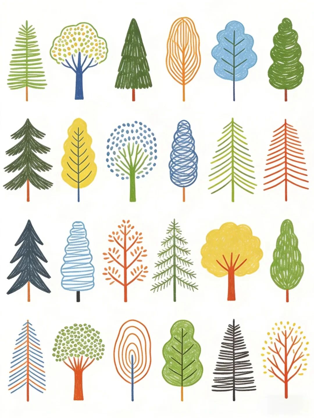各种各样的树儿童简笔画插画简单