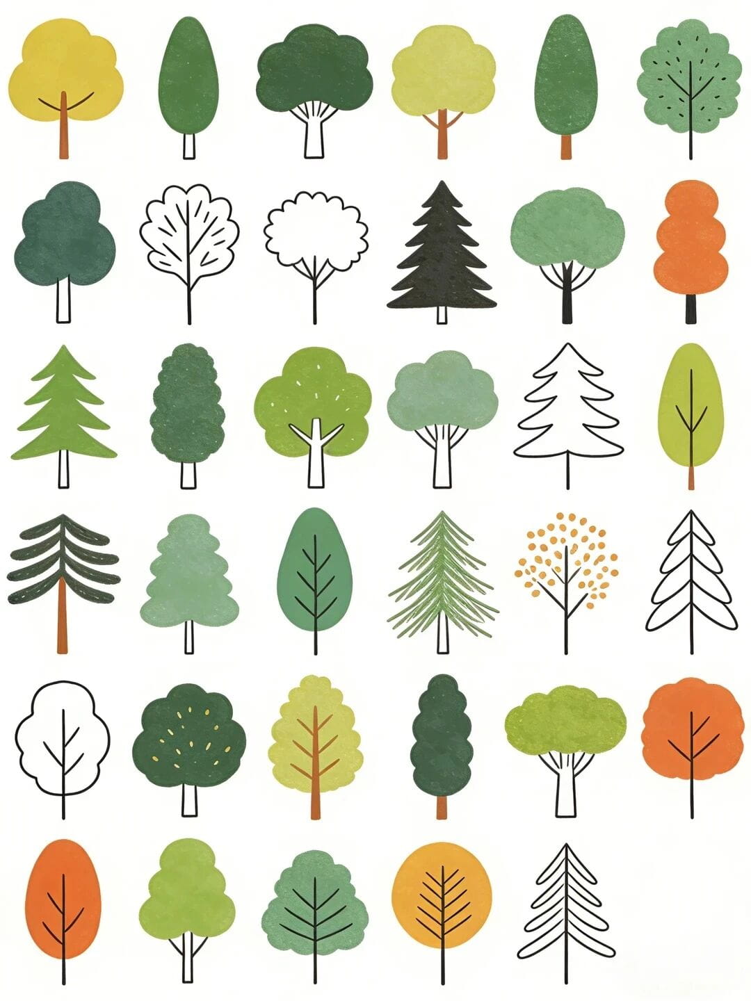 各种各样的树儿童简笔画插画简单