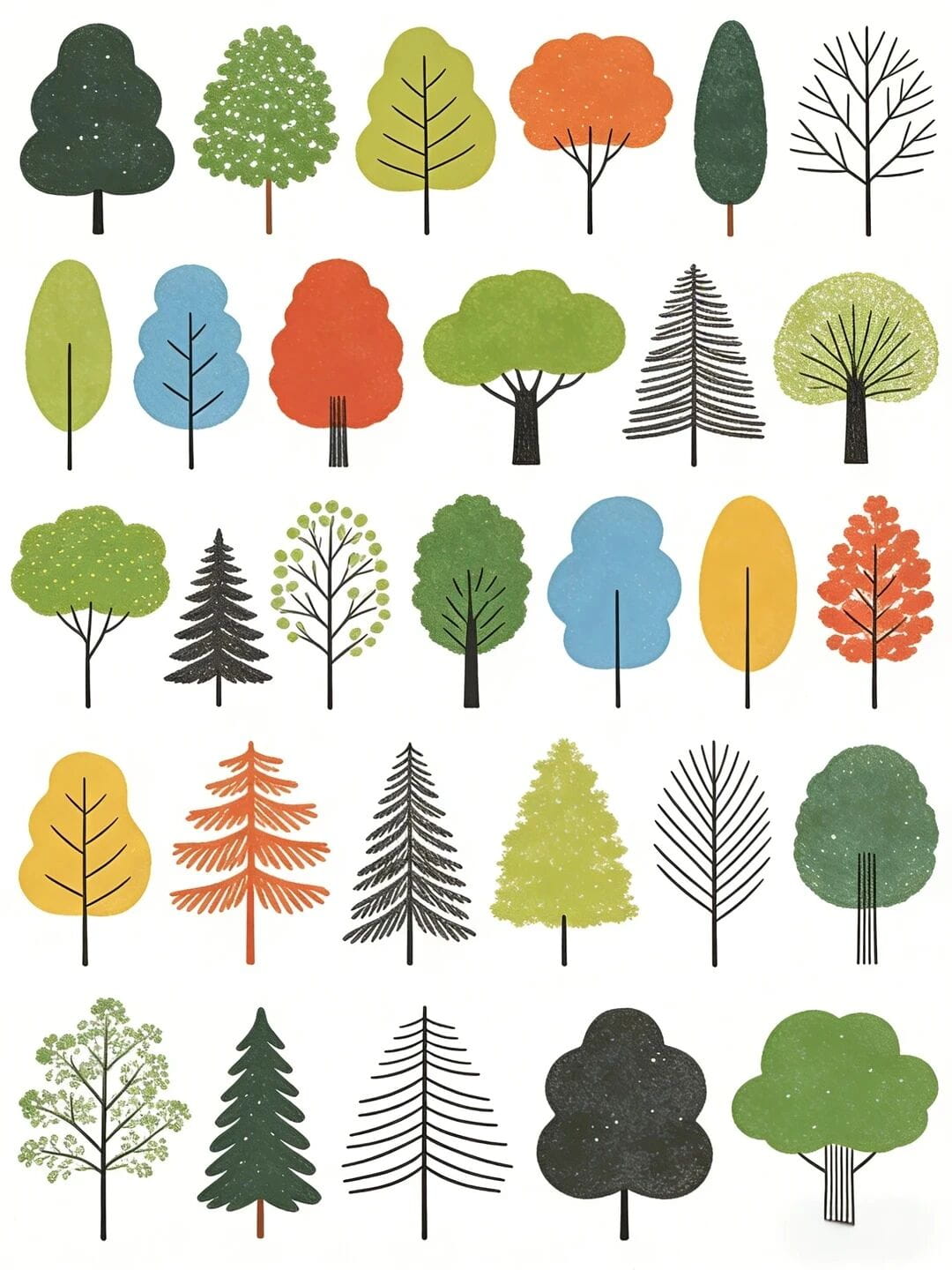 各种各样的树儿童简笔画插画简单