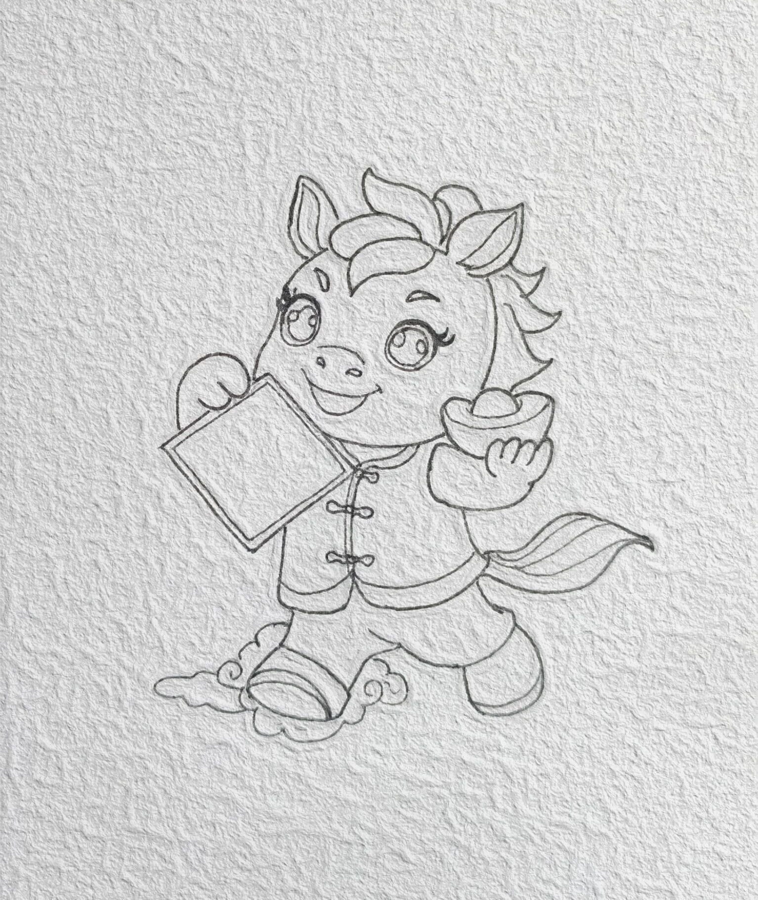 马年新年简笔画，马年纳福