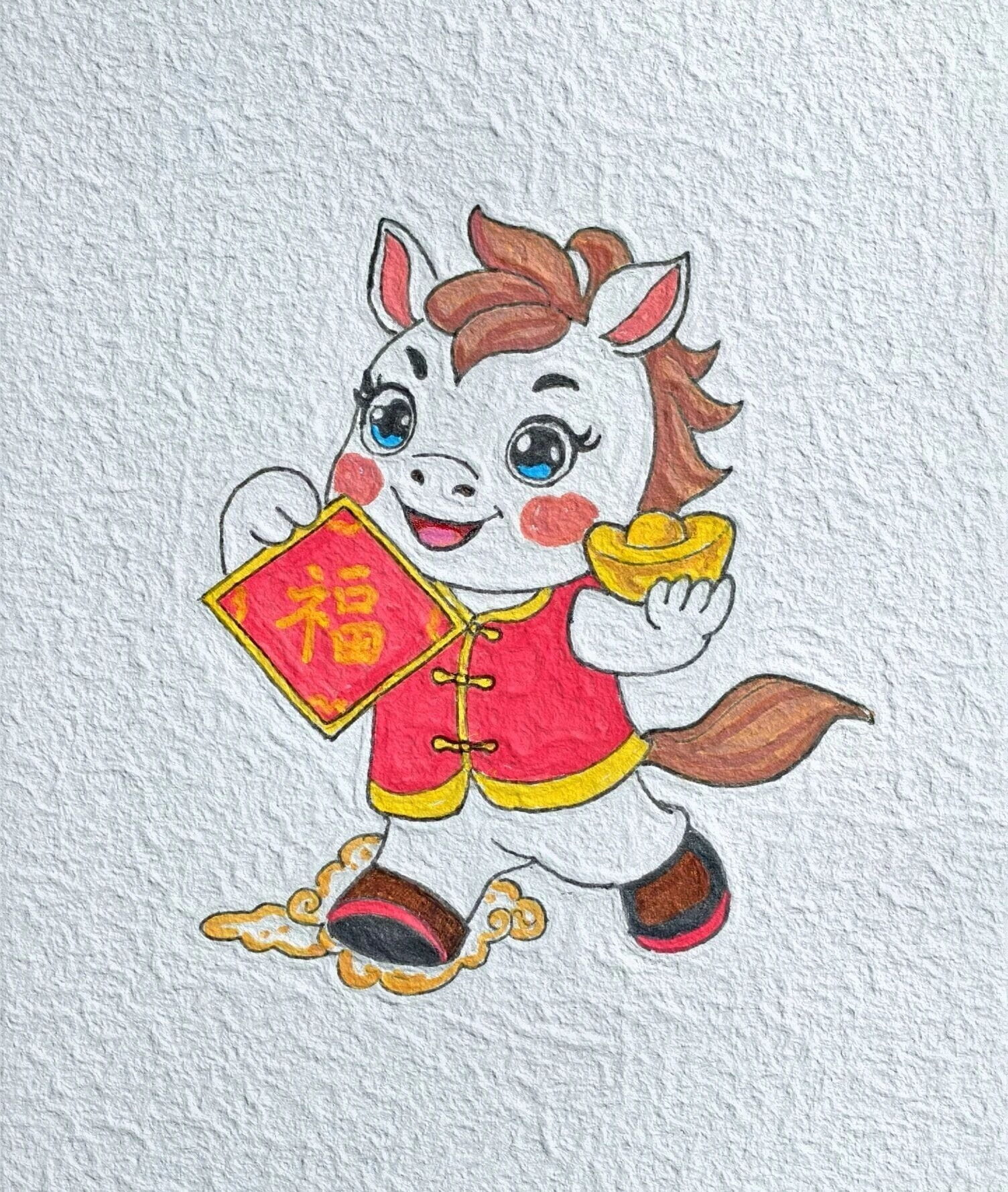 马年新年简笔画，马年纳福
