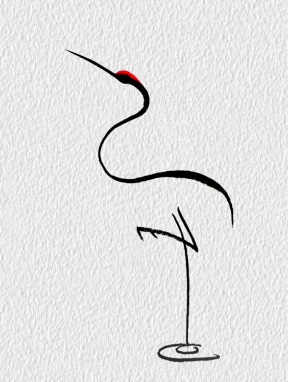 极简线条丹顶鹤简笔画画法