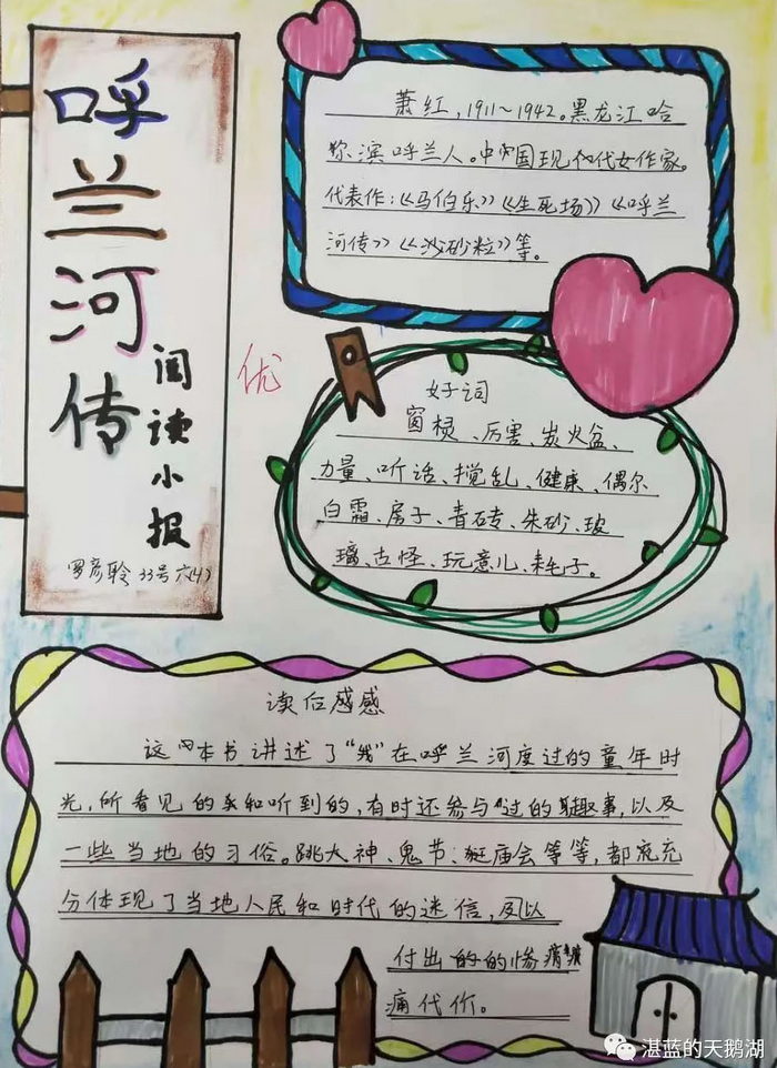 呼兰河传读书小报手抄报