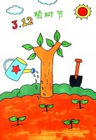 3.12植树节儿童画，把春天种进画里